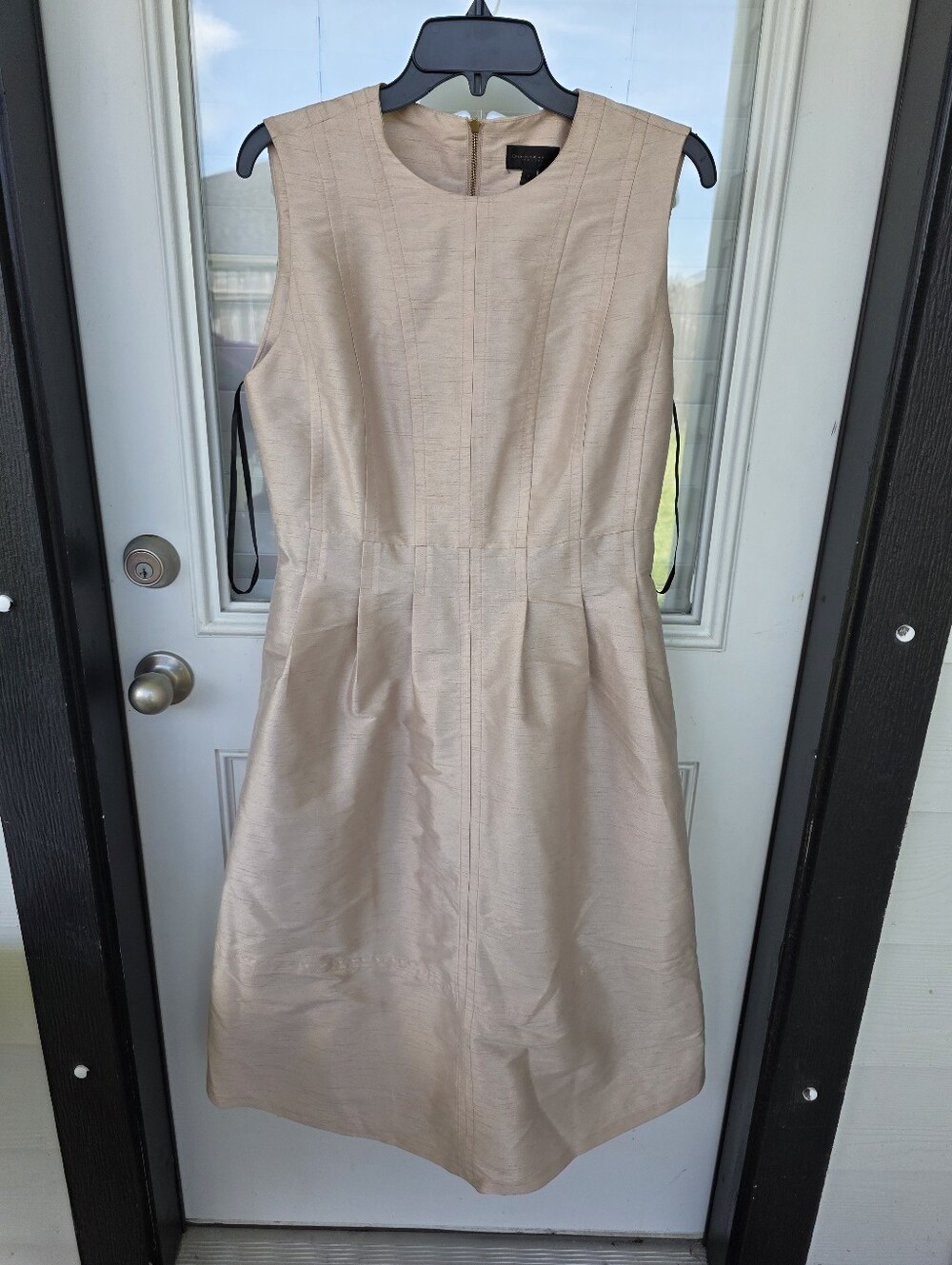 NWT Donna Karan New York Champagne Metallic Sheath Dress Silk Blend Size 8 $249 - Picture 3 of 13